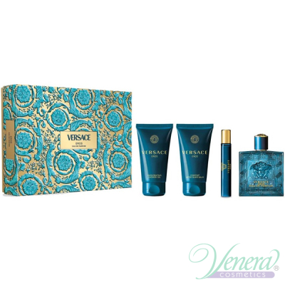 Versace Eros Eau de Parfum Комплект (EDP 100ml + EDP 10ml + AS Balm 75ml + SG 75ml) за Мъже Мъжки Комплекти