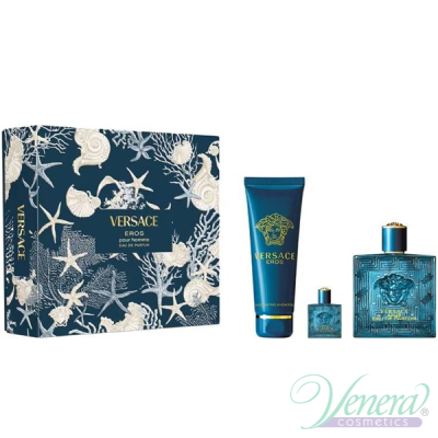 Versace Eros Eau de Parfum Комплект (EDP 100ml + EDP 5ml + SG 150ml) за Мъже Мъжки Комплекти