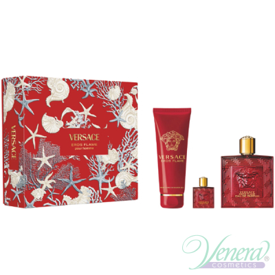 Versace Eros Flame Комплект (EDP 100ml + EDP 5ml + SG 150ml) за Мъже Мъжки Комплекти