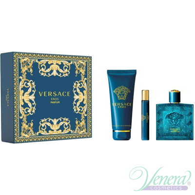 Versace Eros Parfum Комплект (Parfum 100ml + Parfum 10ml + SG 150ml) за Мъже Мъжки Комплекти