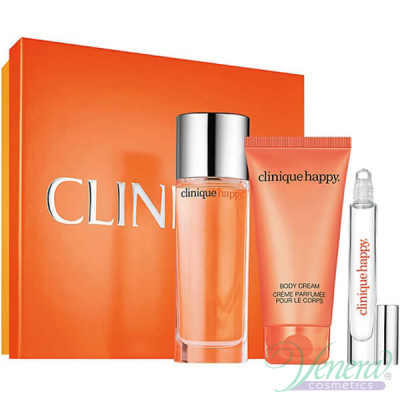 Clinique Happy Комплект (EDP 50ml + Body Cream 75ml + EDP Roll-On 6ml) за Жени Дамски Комплекти