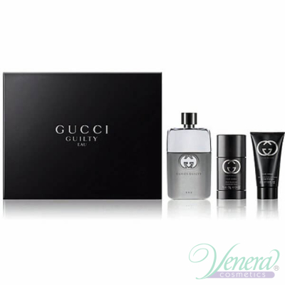 Gucci Guilty Eau Pour Homme Комплект (EDT 90ml + Deo Stick 75ml+ SG 50ml) за Мъже Мъжки Комплекти